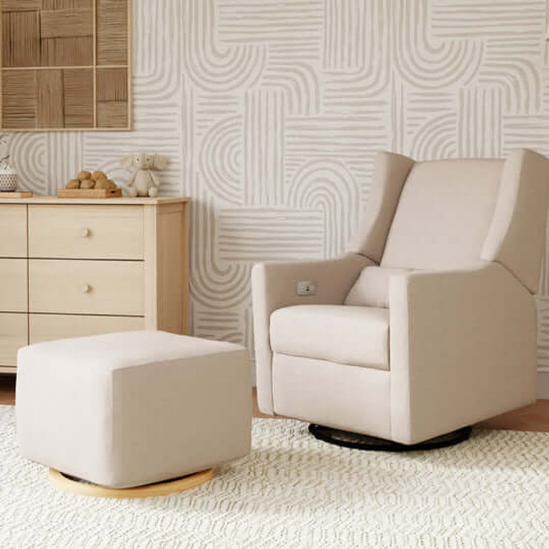 Babyletto Kiwi Gliding Ottoman - Performance Beach Eco-Weave with Light Wood Base