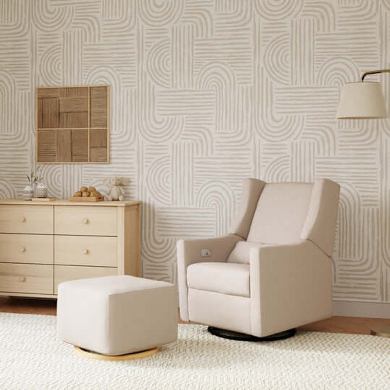 Babyletto Kiwi Gliding Ottoman - Performance Beach Eco-Weave with Light Wood Base