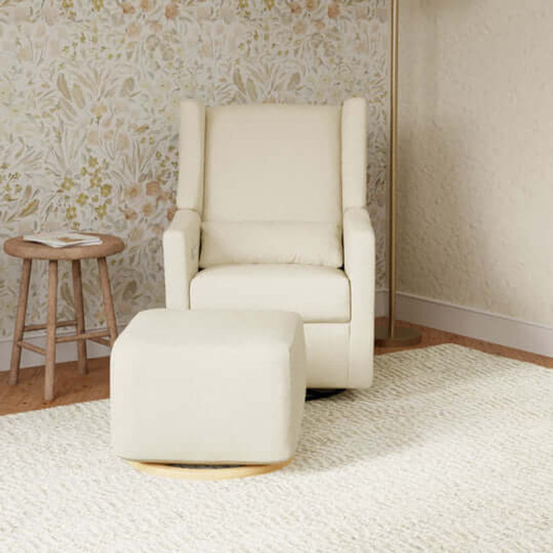 Babyletto Kiwi Gliding Ottoman - Performance Cream Eco-Weave with Light Wood Base