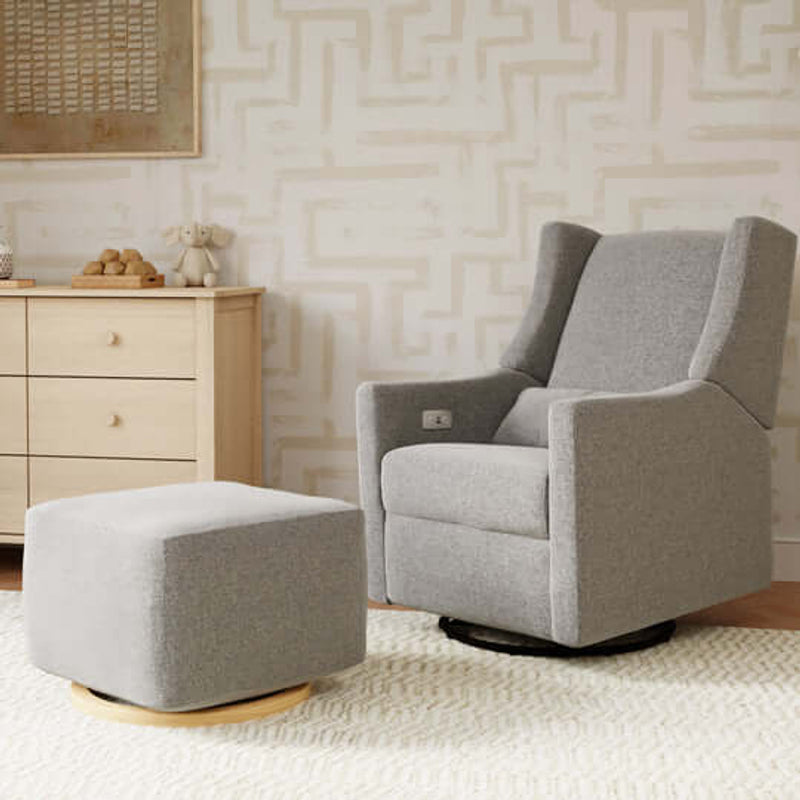 Babyletto Kiwi Gliding Ottoman - Performance Grey Eco-Weave with Light Wood Base