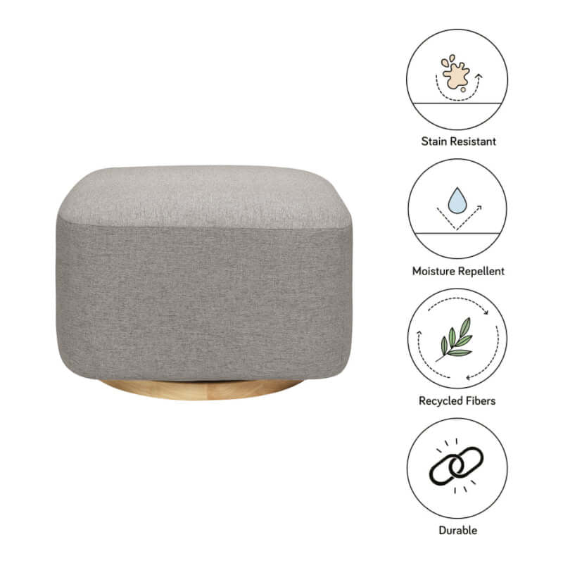 Babyletto Kiwi Gliding Ottoman - Performance Grey Eco-Weave with Light Wood Base