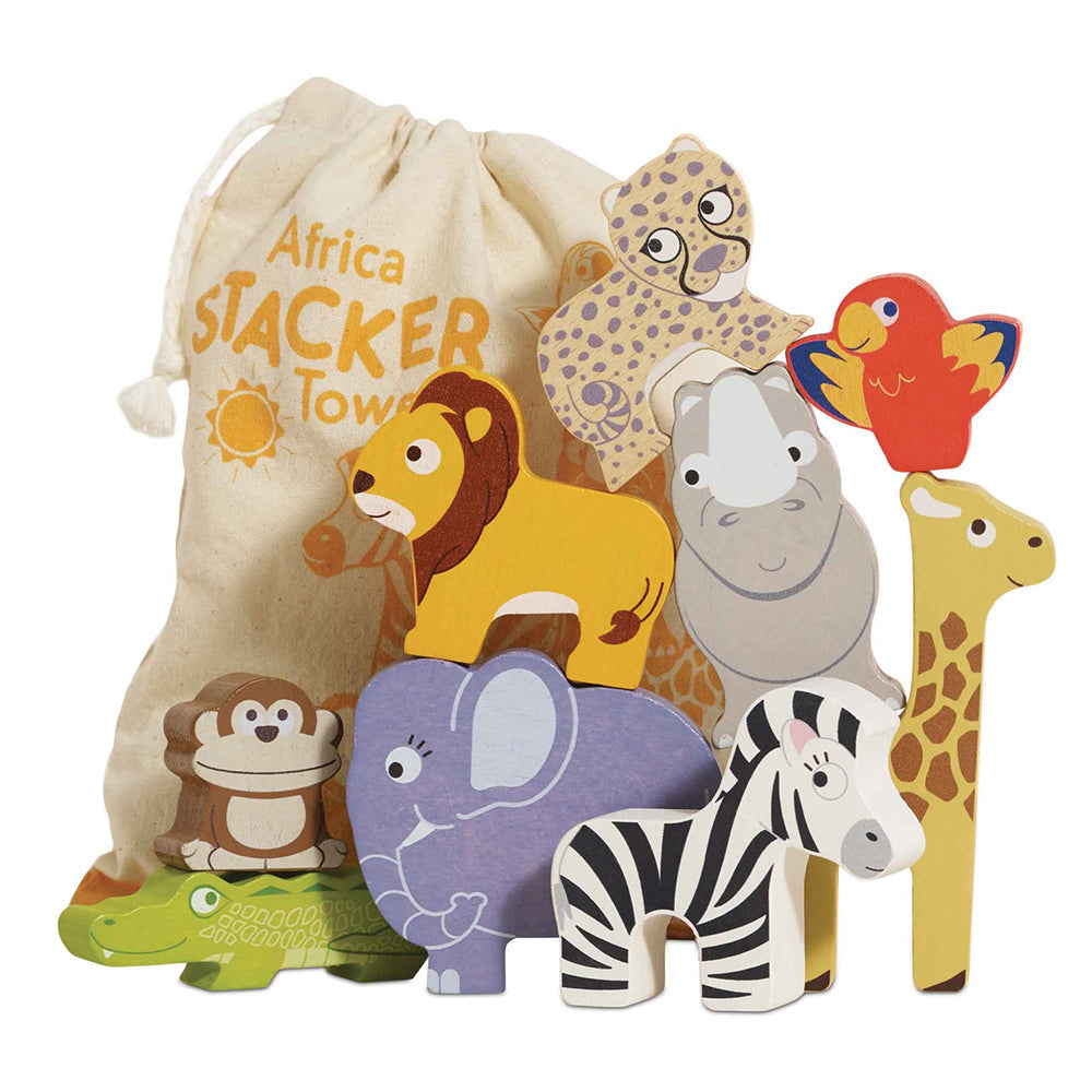 Le Toy Van Africa Stacking Animals & Bag - 10 Piece (6) FSC 100%