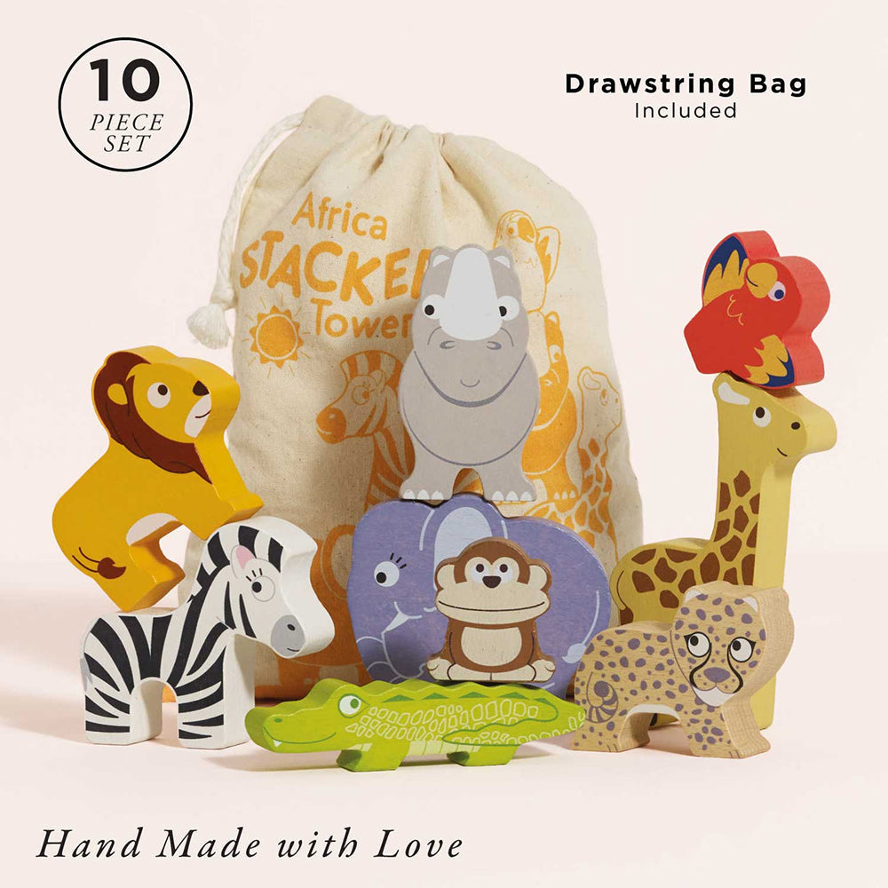 Le Toy Van Africa Stacking Animals & Bag - 10 Piece (6) FSC 100%