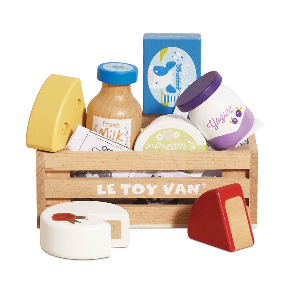 Le Toy Van Cheese & Dairy Wooden Market Crate - 8 Piece (4) FSC 100%