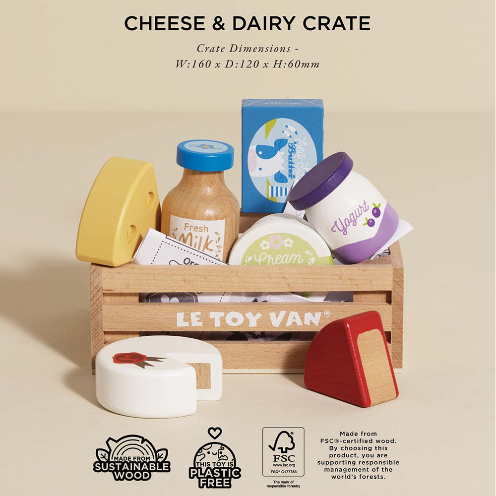 Le Toy Van Cheese & Dairy Wooden Market Crate - 8 Piece (4) FSC 100%