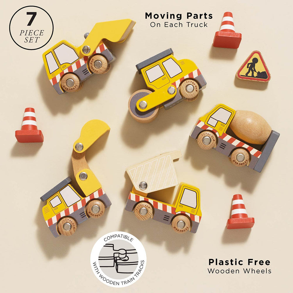 Le Toy Van Construction Toy Cars, Trucks & Diggers - 7 Pc (6) FSC 100%
