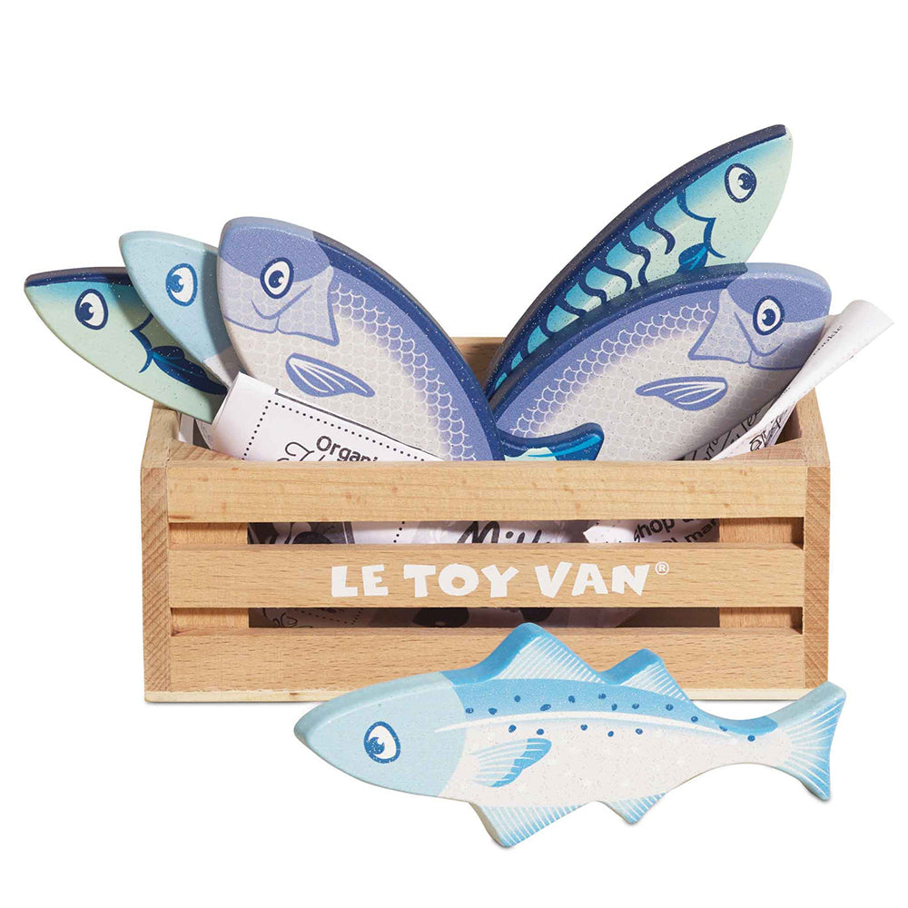 Le Toy Van Market Fish Wooden Play Food Crate - 7 Piece (4) FSC 100%