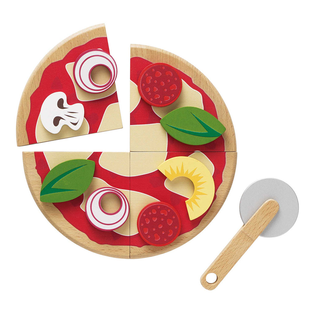 Le Toy Van Pizza & Toppings with Slice Cutter - 13 Pieces (4) FSC 100%