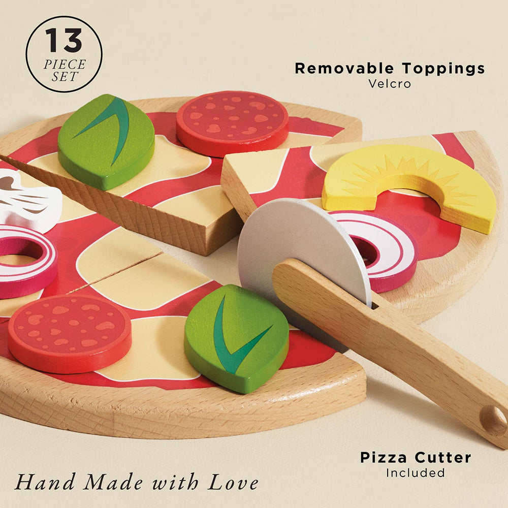 Le Toy Van Pizza & Toppings with Slice Cutter - 13 Pieces (4) FSC 100%