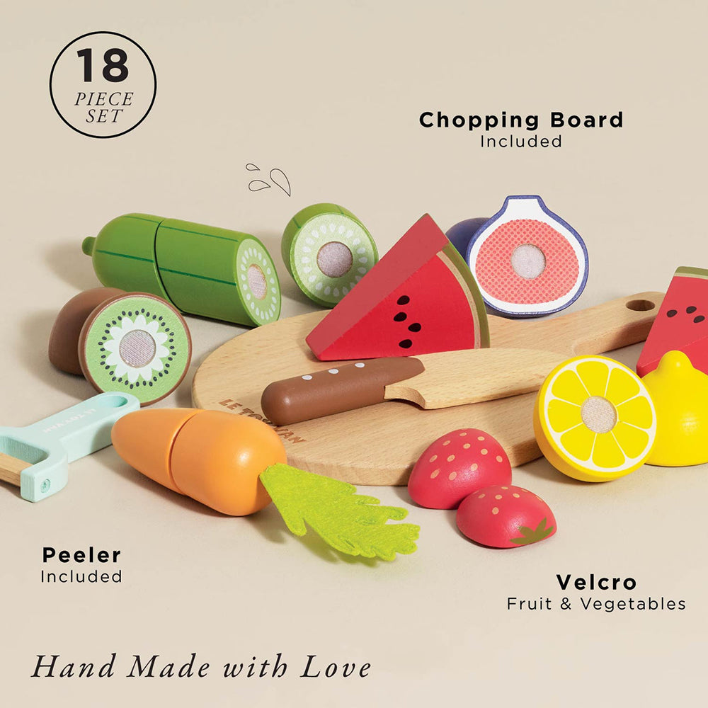 Le Toy Van Wooden Chopping Board & Sliceable Play Food (4) FSC 100%