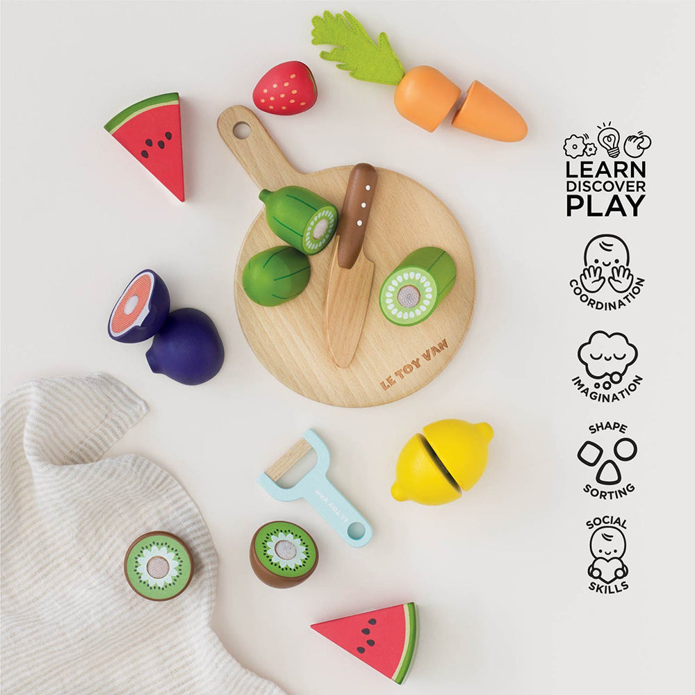 Le Toy Van Wooden Chopping Board & Sliceable Play Food (4) FSC 100%