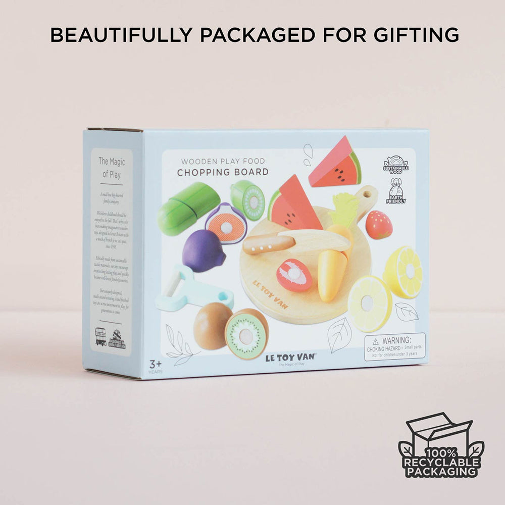 Le Toy Van Wooden Chopping Board & Sliceable Play Food (4) FSC 100%