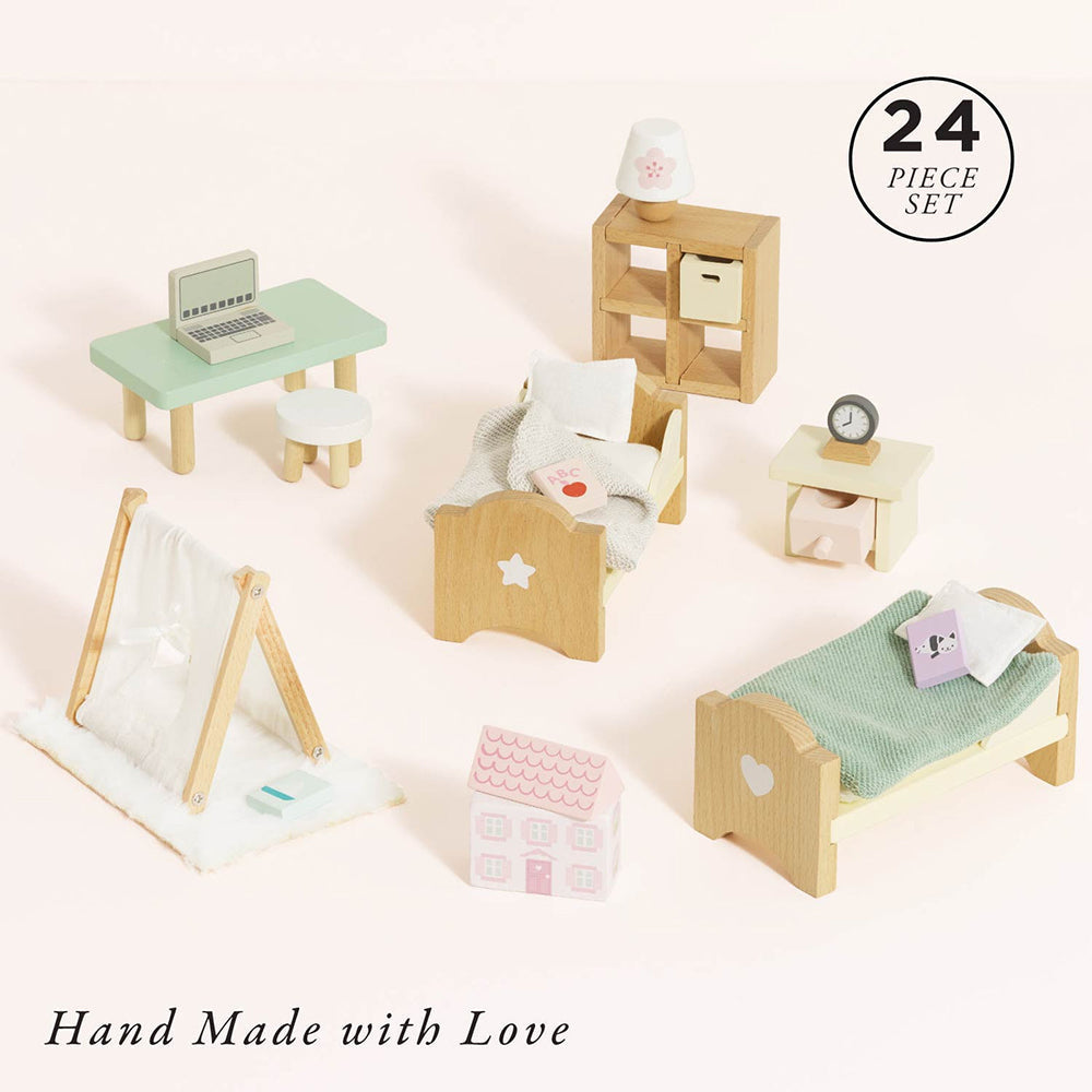 Le Toy Van Wooden Dolls house Child's Bedroom Furn - 24 Pc (4) FSC 100%