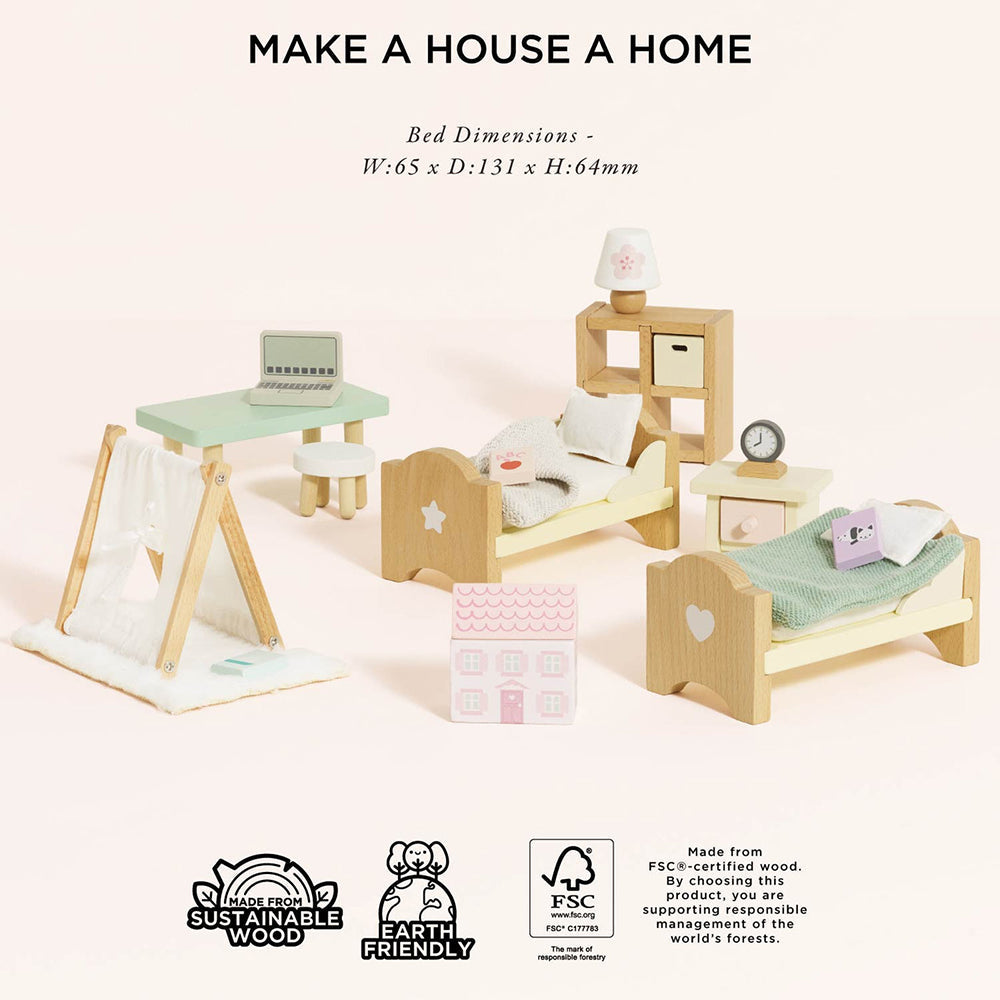 Le Toy Van Wooden Dolls house Child's Bedroom Furn - 24 Pc (4) FSC 100%