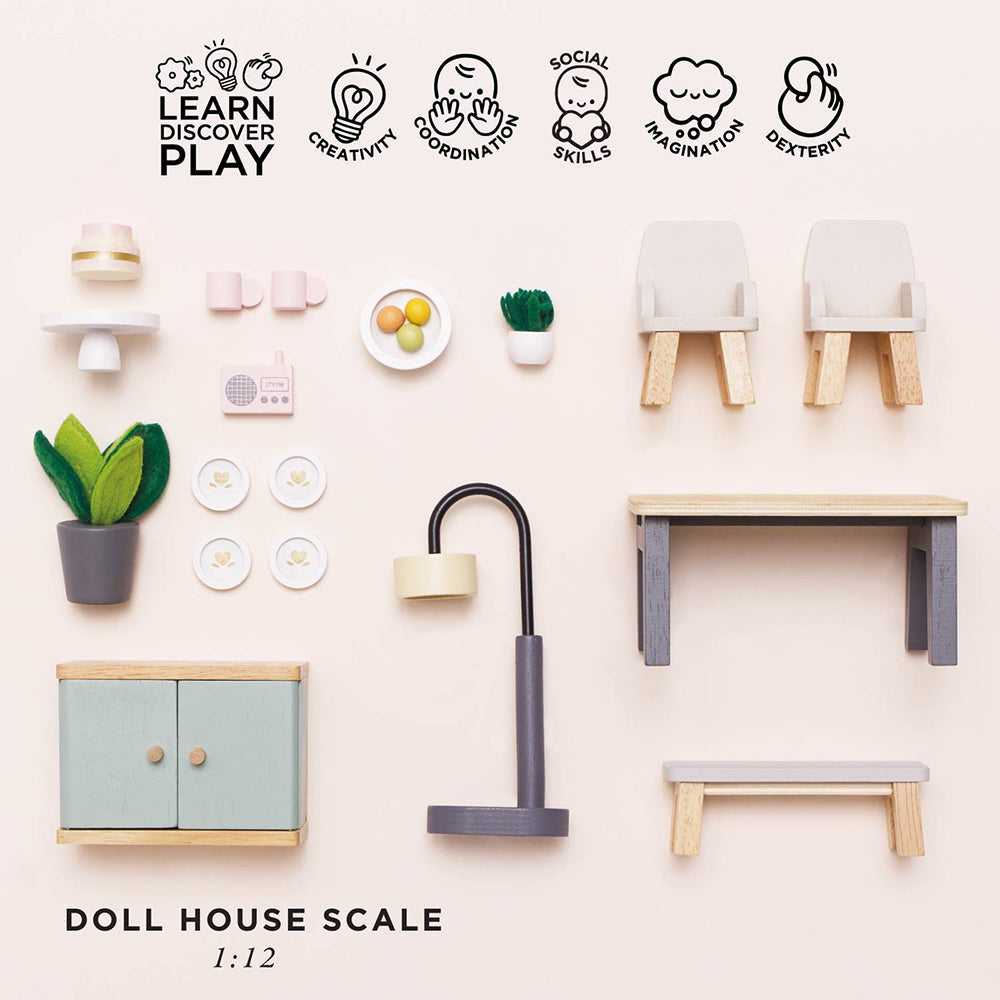 Le Toy Van Wooden Dolls House Dining Room - 18 Piece (4) FSC 100%