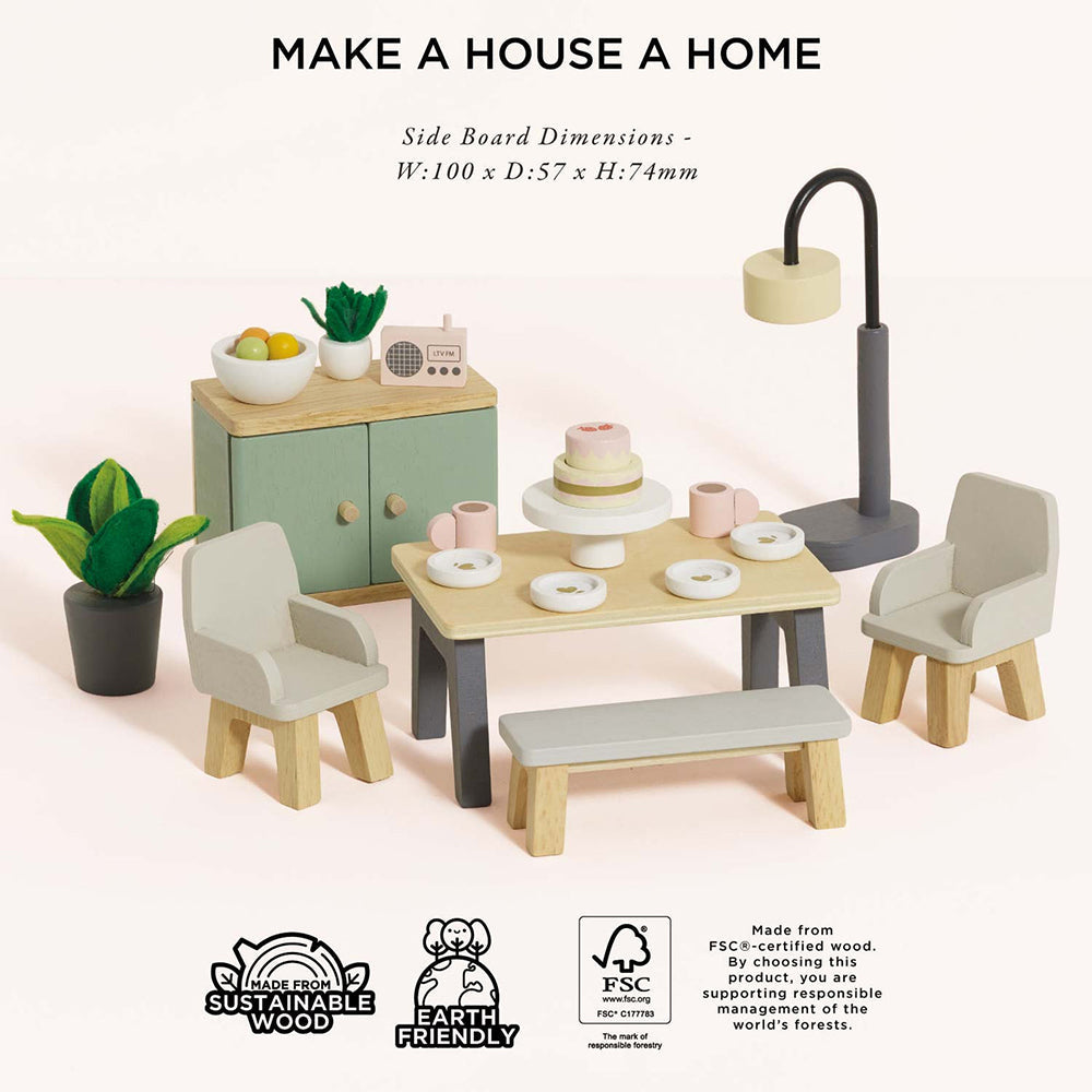 Le Toy Van Wooden Dolls House Dining Room - 18 Piece (4) FSC 100%