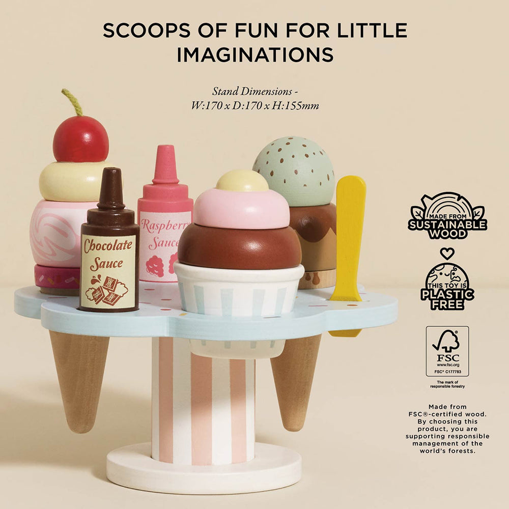 Le Toy Van Wooden Ice Cream Stand & Toppings (4) FSC 100%
