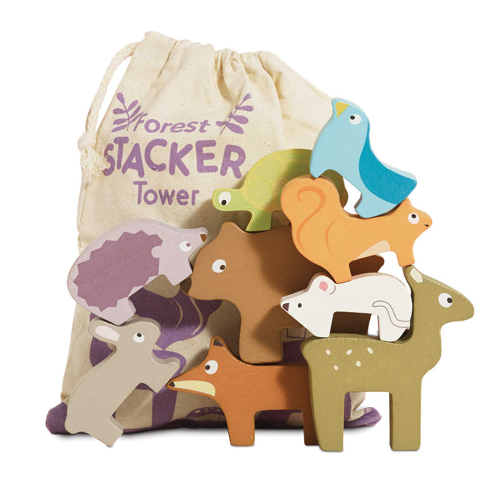 Le Toy Van Woodland Stacking Forest Animals & Bag - 10 Pc (6) FSC 100%