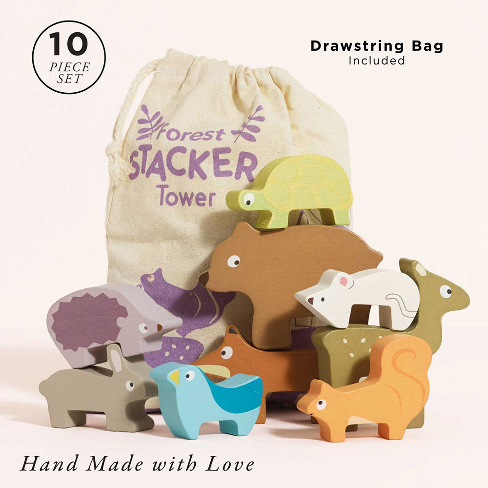 Le Toy Van Woodland Stacking Forest Animals & Bag - 10 Pc (6) FSC 100%