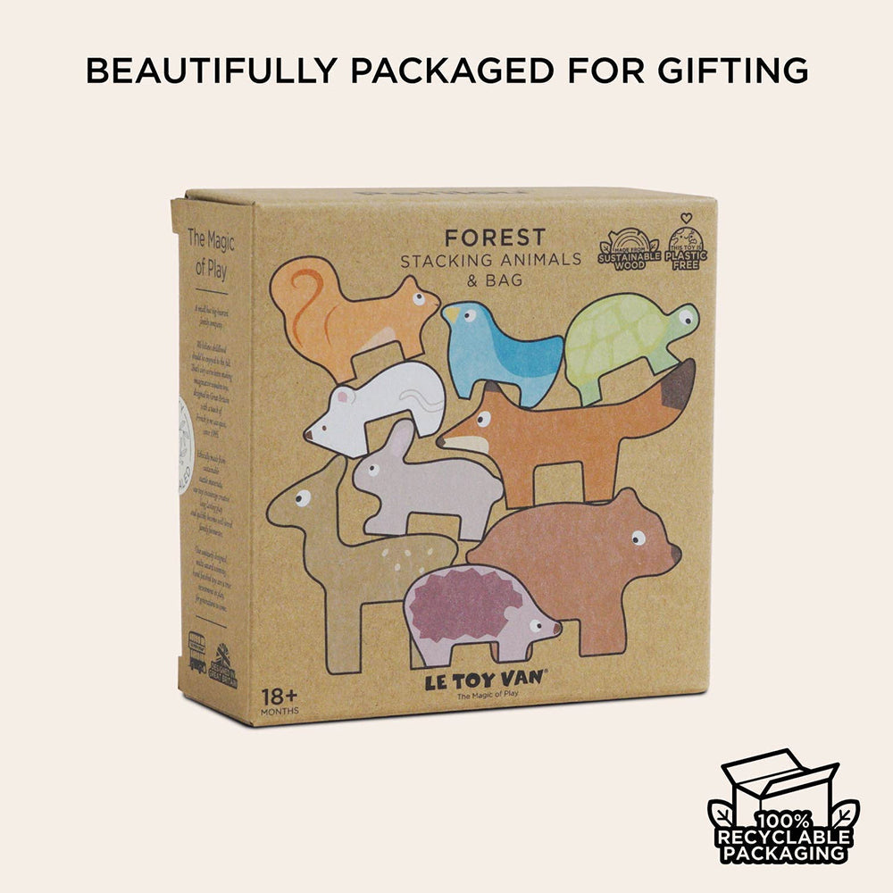 Le Toy Van Woodland Stacking Forest Animals & Bag - 10 Pc (6) FSC 100%