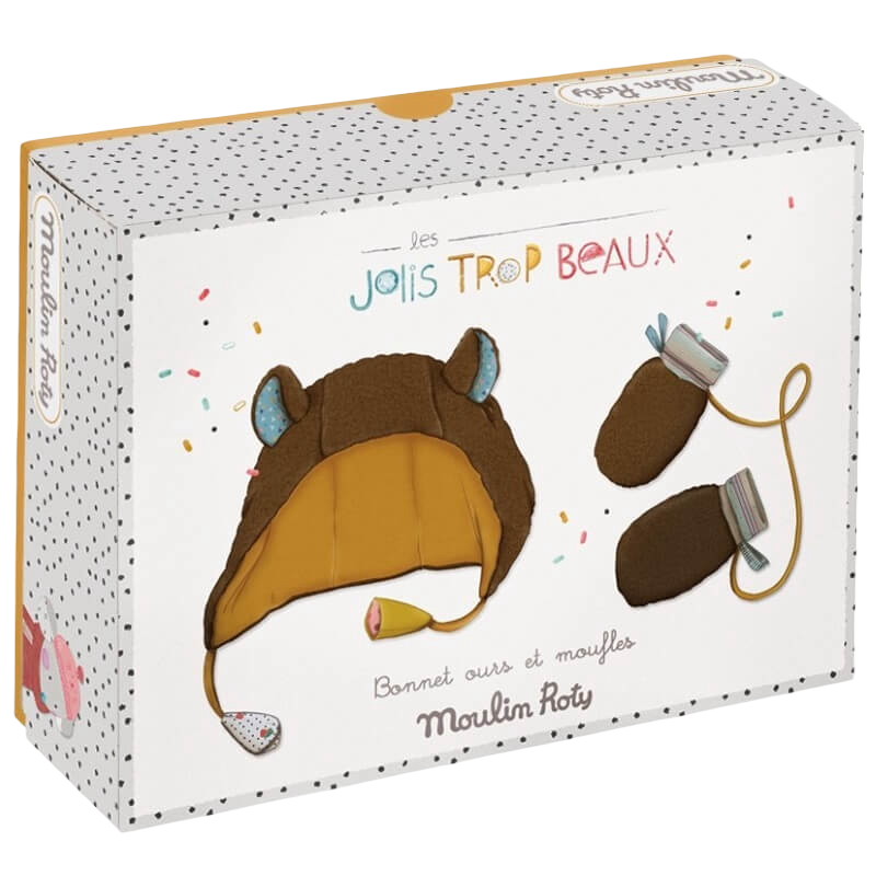 Moulin Roty Les Jolis Trop Beaux 帽子和手套套裝 0-6 個月