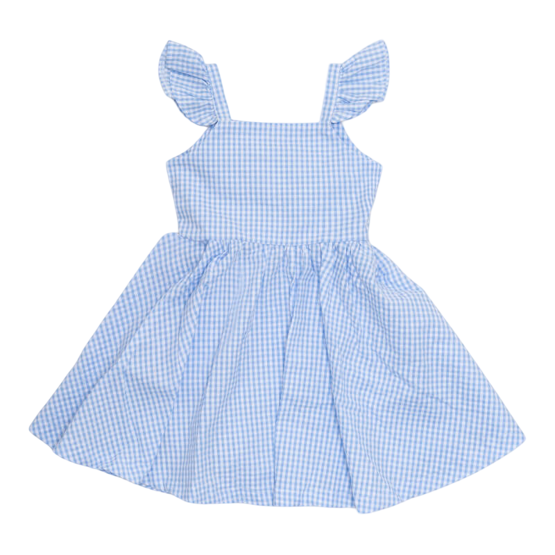 Cotton Pigs Little Girl's Blue Gingham Flutter Sleeve Dress