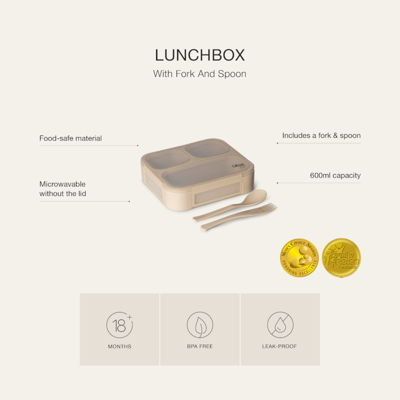 Citron Lunch Box with Fork & Spoon - Beige