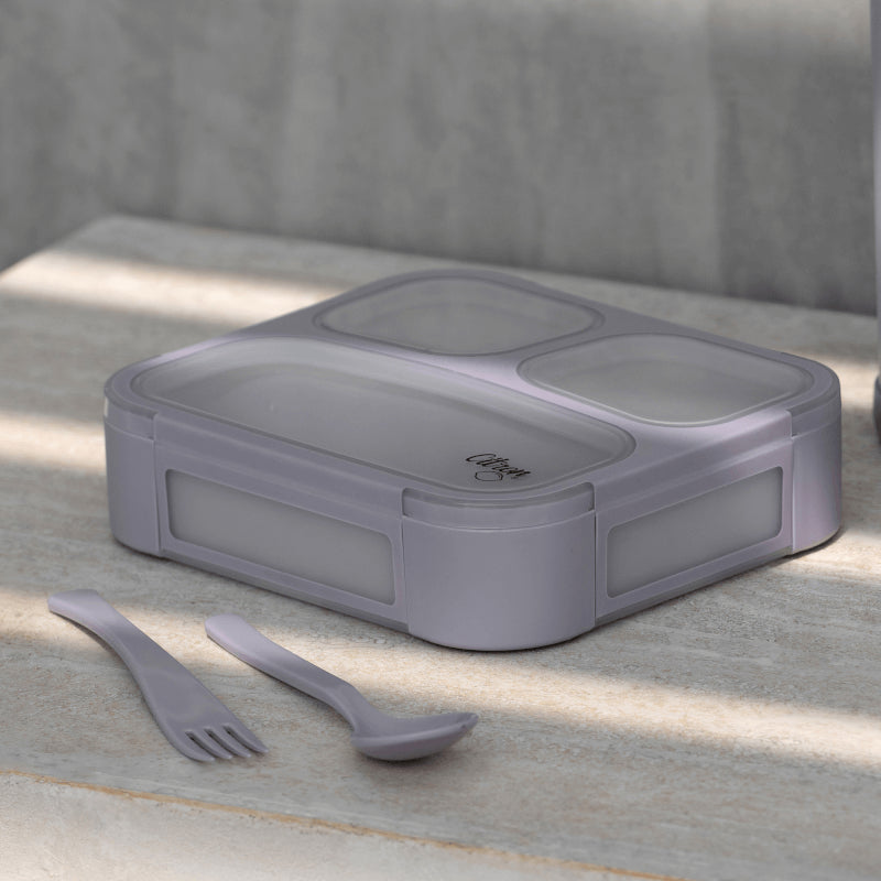 Citron Lunch Box with Fork and Spoon - Purple