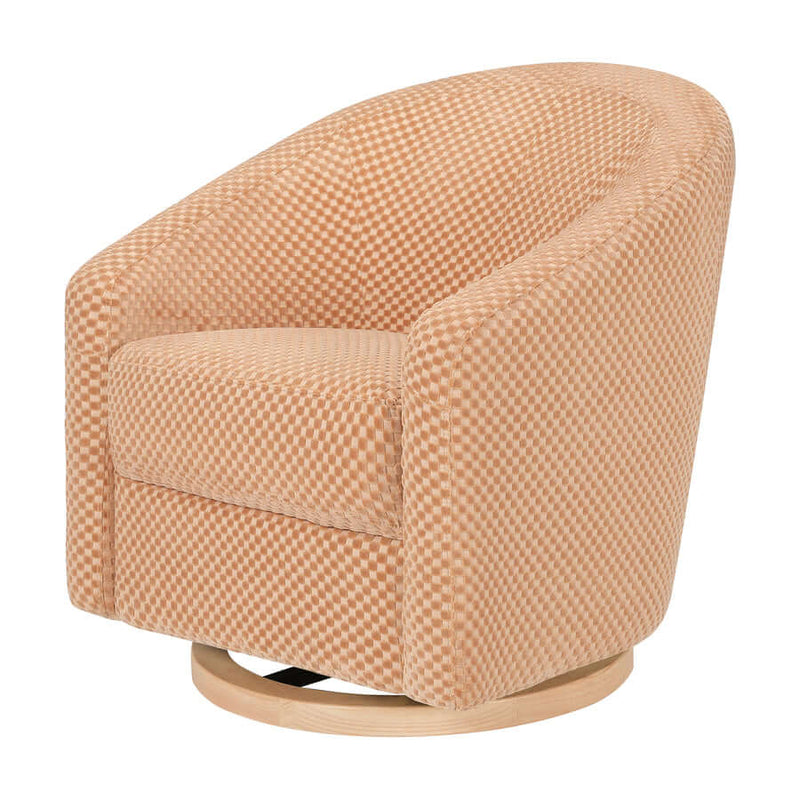 Babyletto Madison 旋轉滑翔椅 - Canyon 天鵝絨棋盤格紋，淺色木質底座