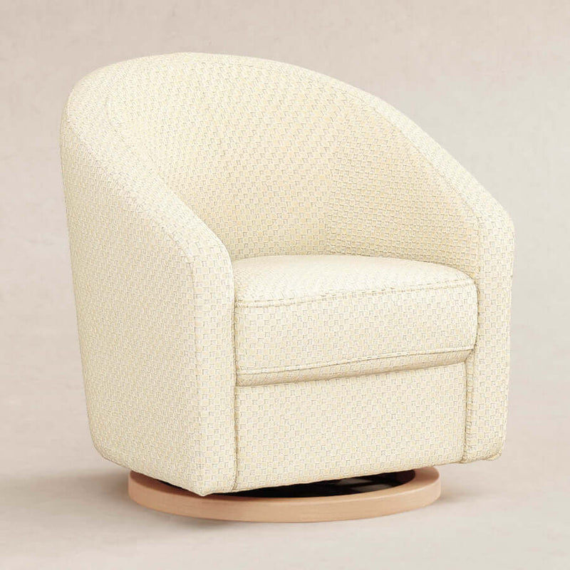 Babyletto Madison Swivel Glider - Ivory Velvet Checker with Light Wood Base