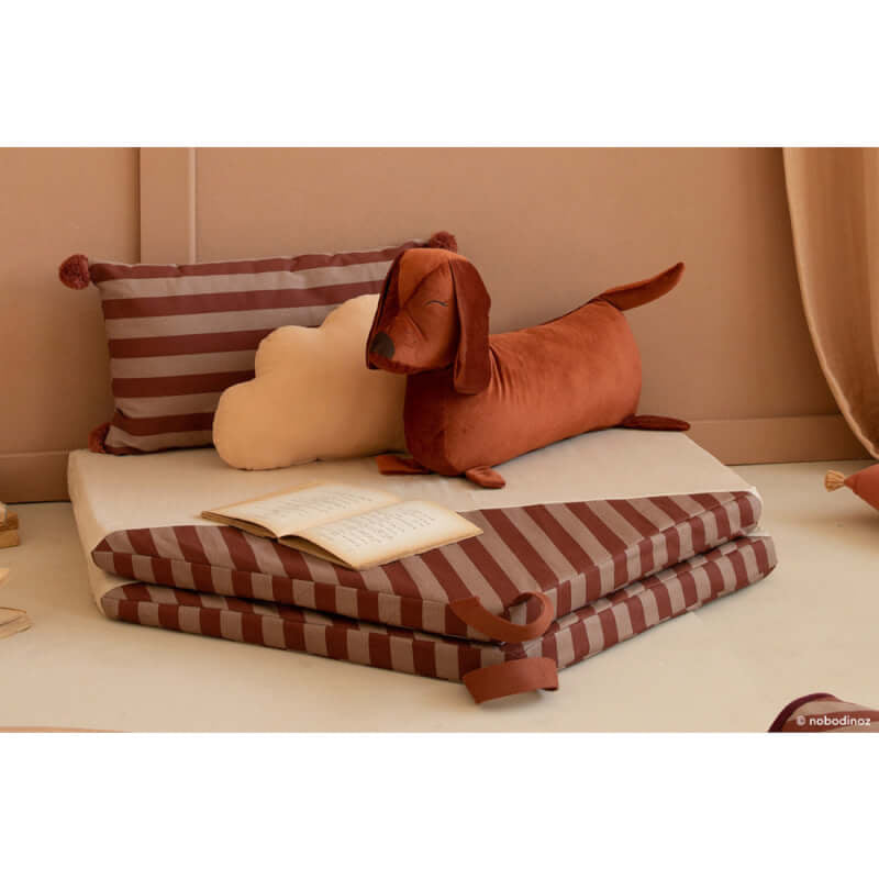 Nobodinoz Majestic Rectangular Cushion - Marsala Taupe Stripes