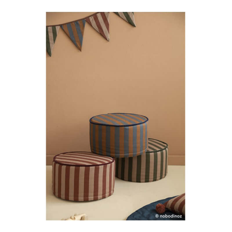 Nobodinoz Majestic Round Stool - Marsala Taupe Stripes