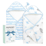 Momcozy Hooded Toddler Towel 2 in a pack 35 x 35 inches - Marine Whale Magic