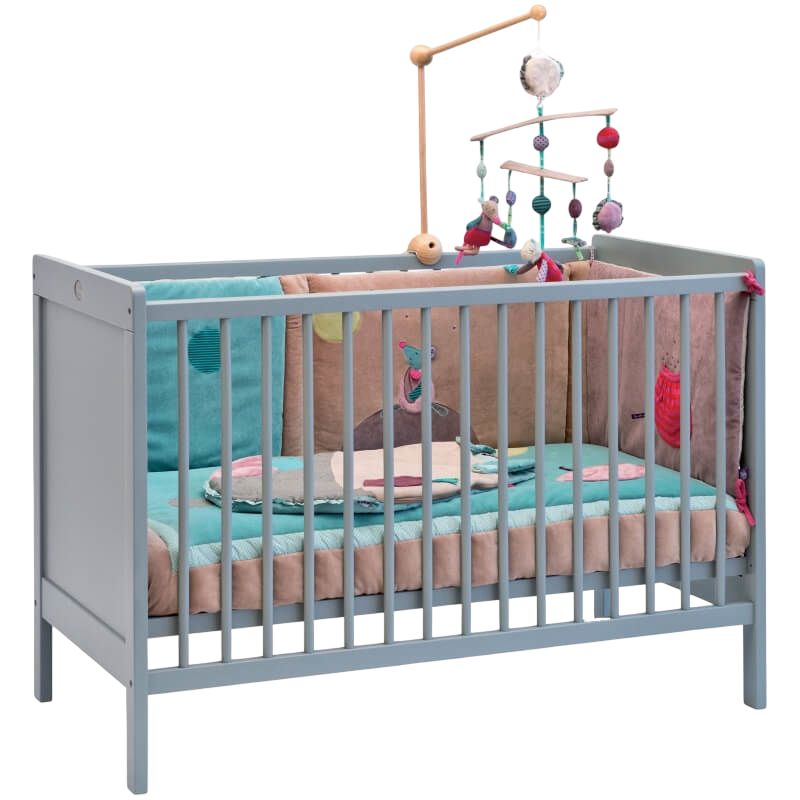 Moulin Roty Child Beech Wood Bed - Grey 125 x 65cm