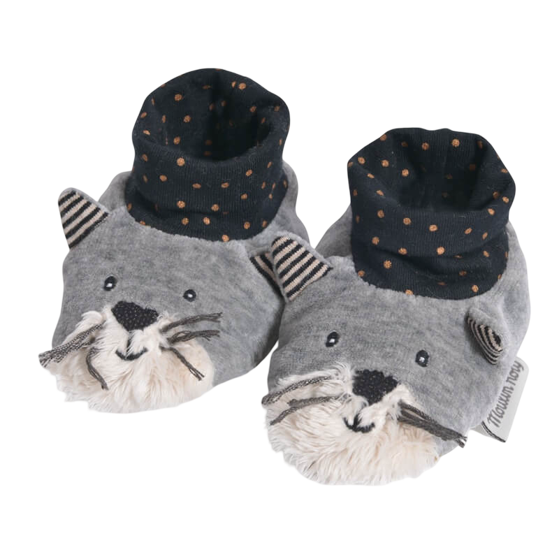 Moulin Roty Les Moustaches Fernand the Cat Baby Slippers 0-6mos