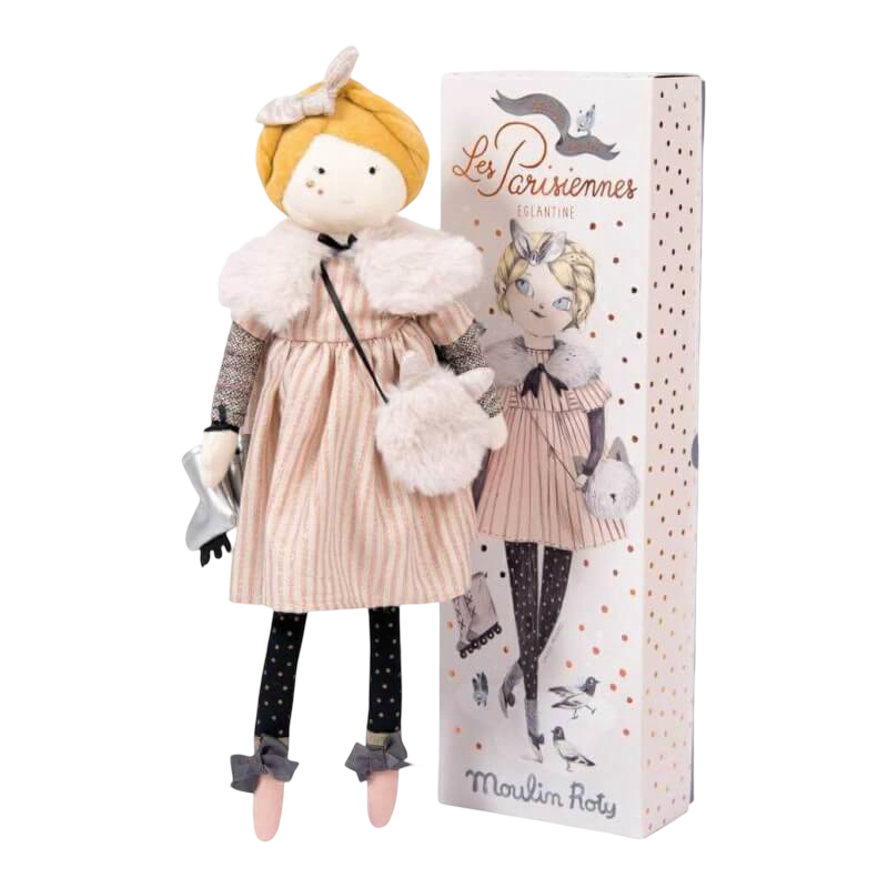 Moulin Roty Les Parisiennes Eglantine Doll (with Ice Skating Shoes & Cat Handbag) 39cm