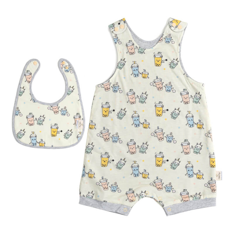 Cotton Pigs Mummy and Me Bubble Tea Romper Bib Gift Set