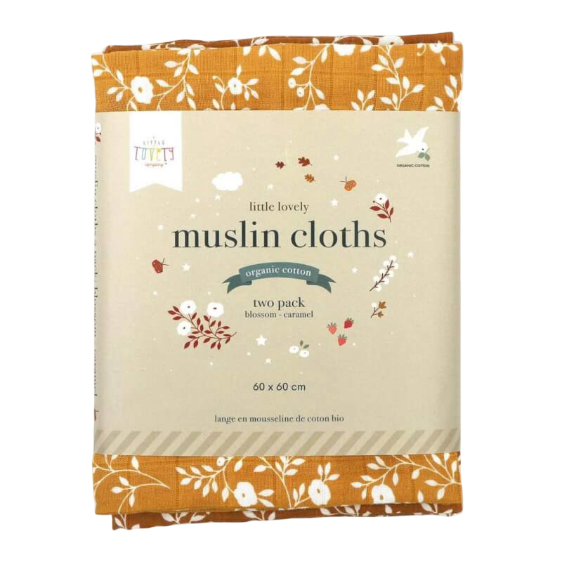 A Little Lovely Company Muslin Cloth Set of 2 - Blossom - Caramel