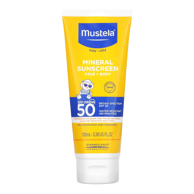 Mustela Baby Mineral Sunscreen Face + Body SPF 50 3.38 fl oz (100 ml)