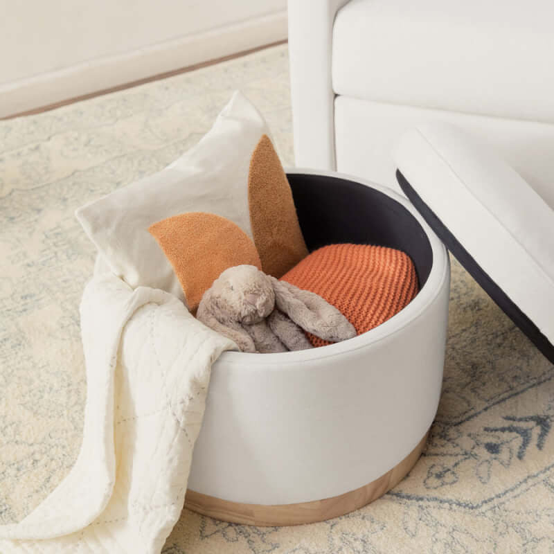 Babyletto Naka Storage Ottoman - Performance Cream Eco-Weave with Light Wood Base