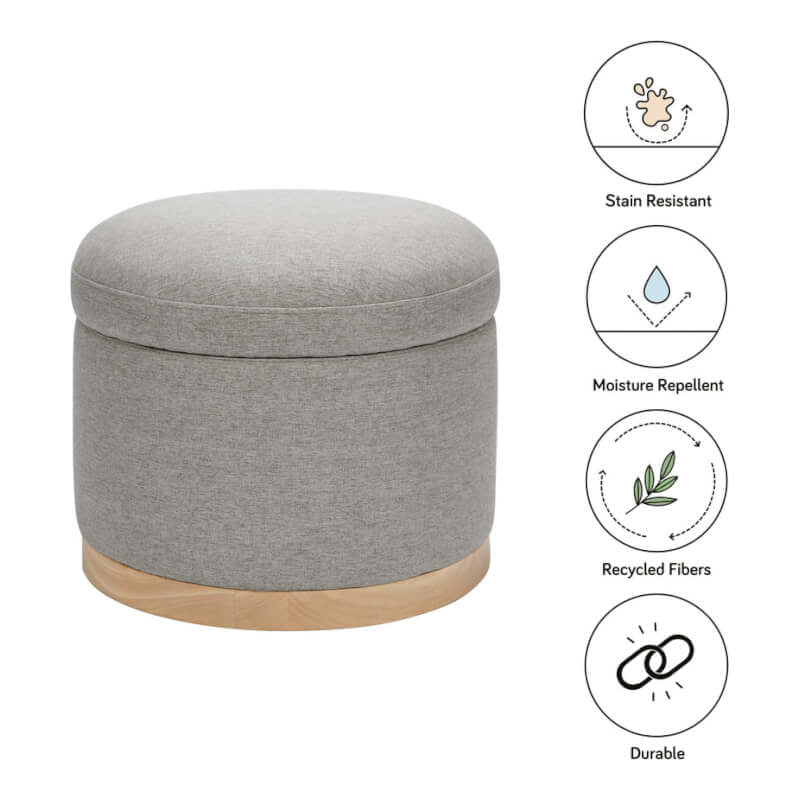 Babyletto Naka Storage Ottoman - Performance Grey Eco-Weave with Light Wood Base