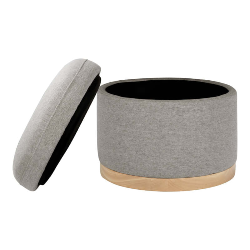 Babyletto Naka Storage Ottoman - Performance Grey Eco-Weave with Light Wood Base