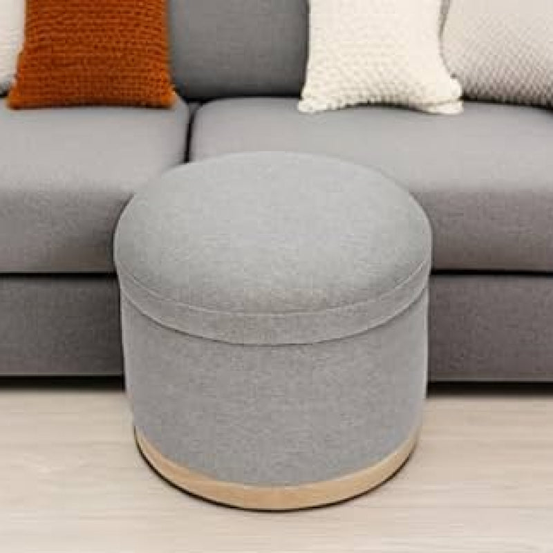 Babyletto Naka Storage Ottoman - Performance Grey Eco-Weave with Light Wood Base
