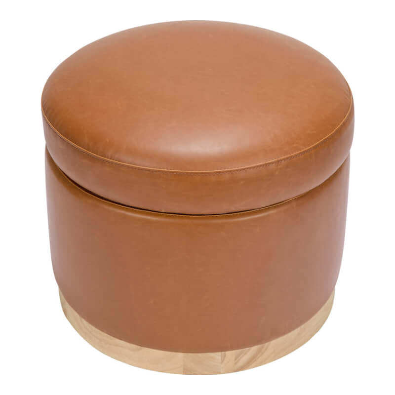 Babyletto Naka Storage Ottoman - Vegan Tan Leather with Light Wood Base