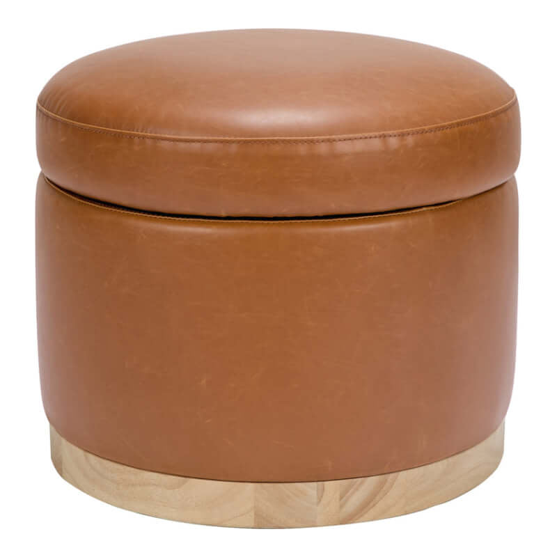 Babyletto Naka Storage Ottoman - Vegan Tan Leather with Light Wood Base
