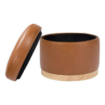 Babyletto Naka Storage Ottoman - Vegan Tan Leather with Light Wood Base
