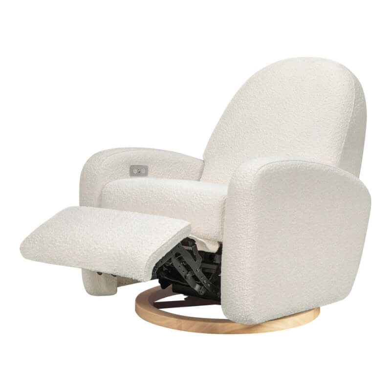Babyletto Nami Electronic Recliner & Swivel Glider w/ USB Port - Ivory Boucle with Light Wood Base
