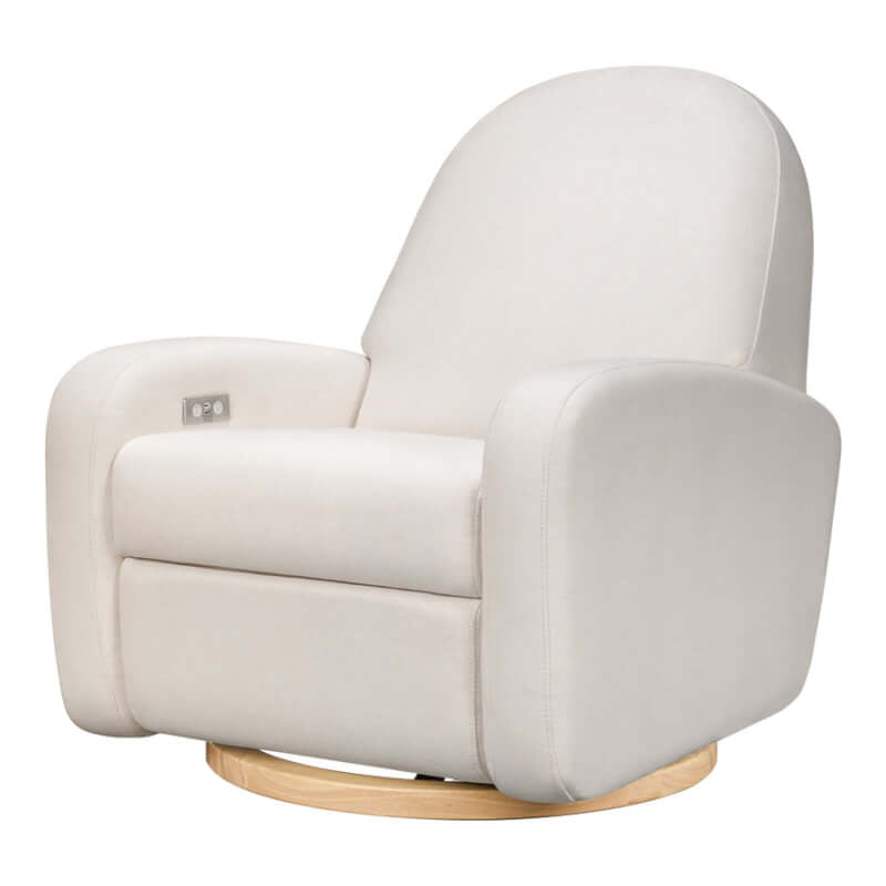 Babyletto Nami Electronic Recliner & Swivel Glider w/ USB Port - Performance Cream Eco-Weave with Light Wood Base