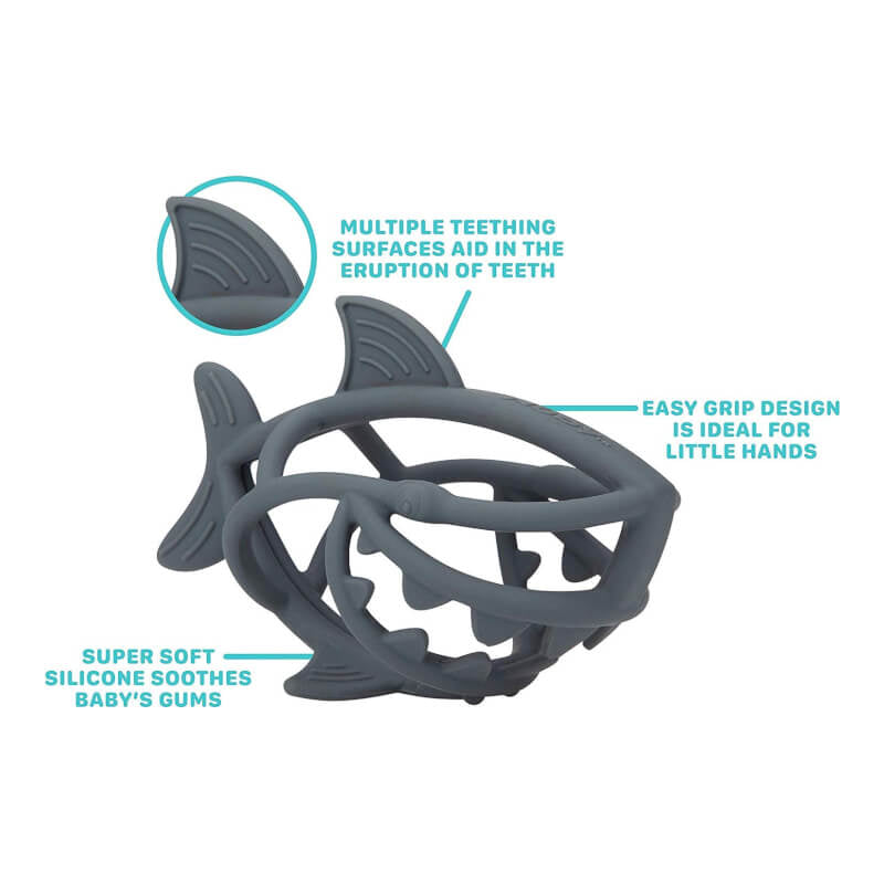 Nuby Chewy Chums Silicone Character Teething Ball - Grey Shark