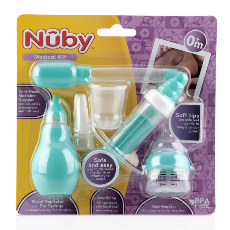 Nuby Medical Kit on Card - Nasal Aspirator Set, Medi Nurser, Medi Syringe, and Medi Dropper